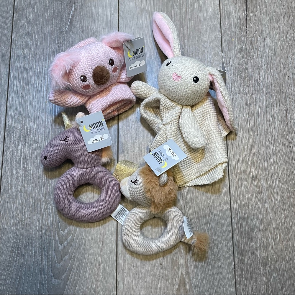 NWT Moon & Stars Baby Toy Lot - Koala, Bunny, Unicorn, Lion Rattles/Loveys Set 4 - Picture 2 of 3